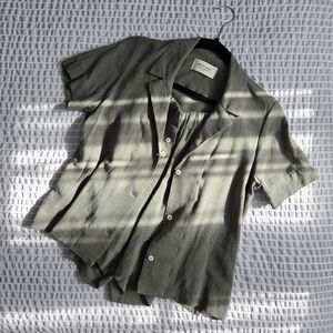 Good For Sunday Linen Viscose Set Shorts Button Notch Collar Shirt Green